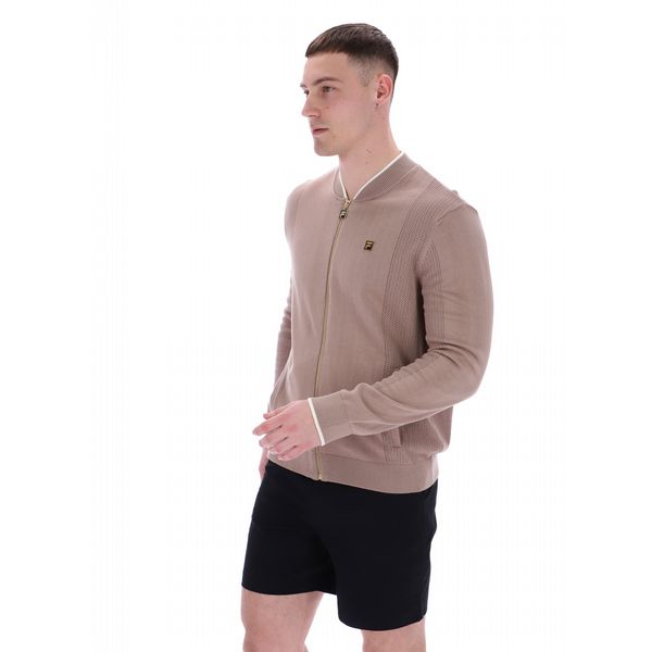 FILA MENS FERGUSON OPEN KNIT POINTELLE PANEL TRACKTOP MOCHA MERINGUE