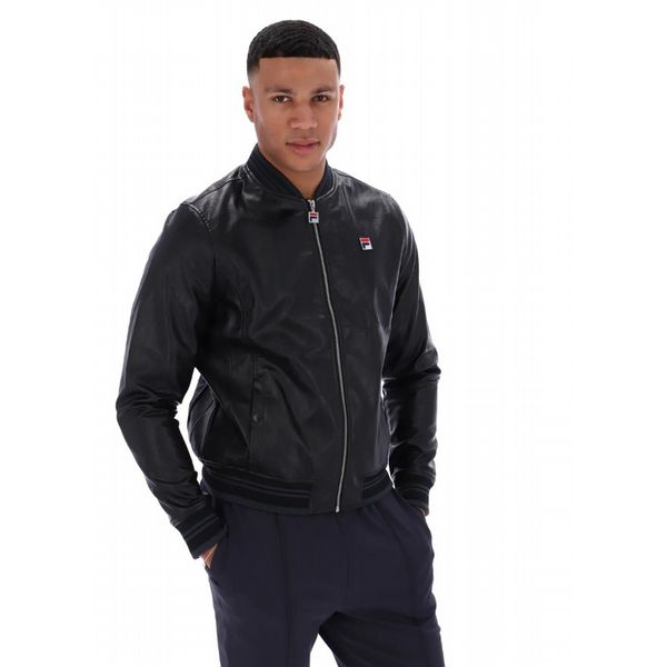 FILA MENS MALYK ARCHIVE INFLUENCE FAUX LEATHER JACKET- BLK/CHARC