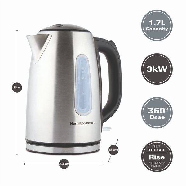 Hamilton Beach Rise Brushed Kettle and 2 Slice Toaster