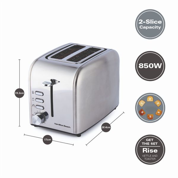 Hamilton Beach Rise Polished Kettle and 2 Slice Toaster