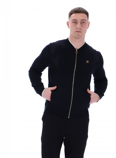 FILA MENS FERGUSON OPEN KNIT POINTELLE PANEL TRACKTOP BLACK