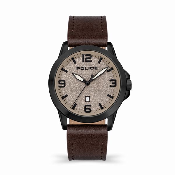 Police Cliff IPB Brown Leather Strap Watch