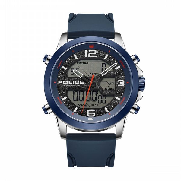 Police Rig Blue Ana Digi Leather/Silicone Strap Watch