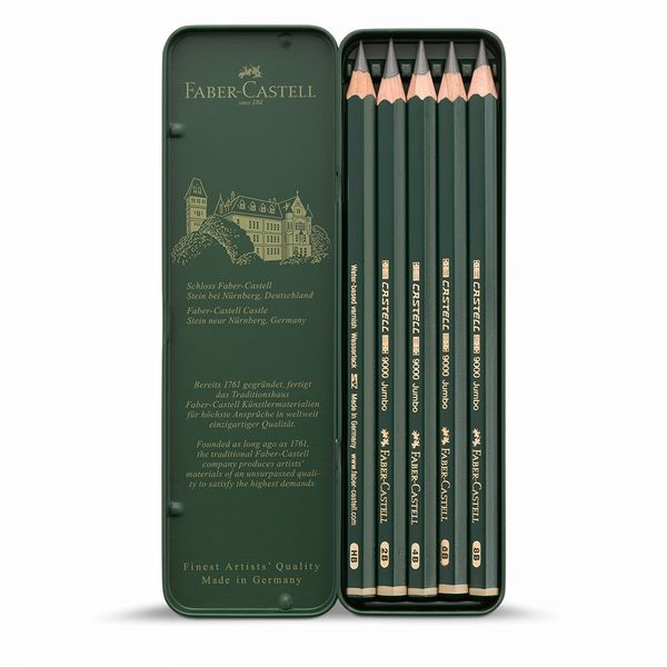 Faber-Castell : Series 9000 : Jumbo Graphite Pencil : Tin Set of 5