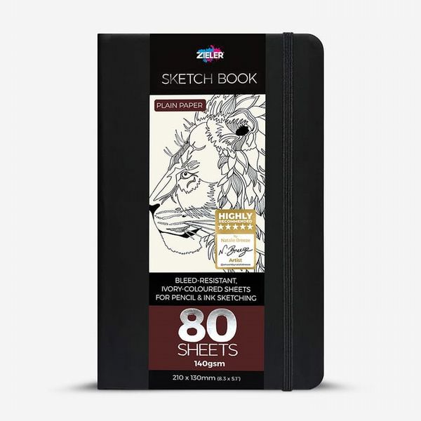 Zieler : Sketch Book Journal : 140gsm : 210x130mm : 80 Sheets : Portrait : Black