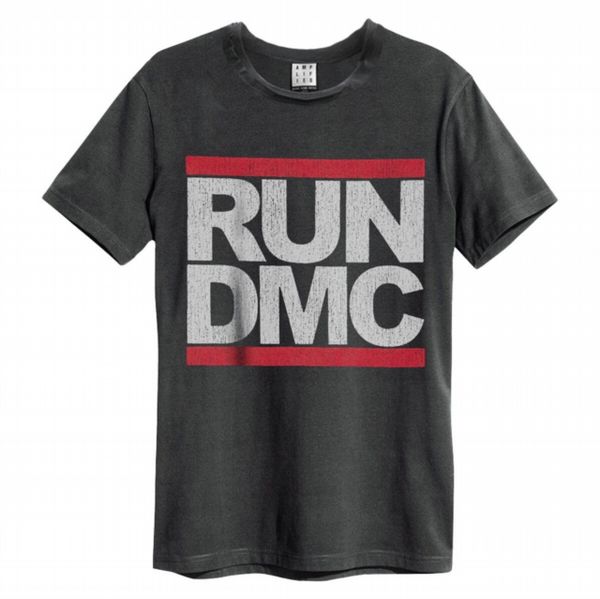 Run Dmc Logo Amplified Vintage Charcoal Large T Shirt